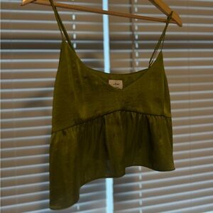Satin Green Crop Tank Top